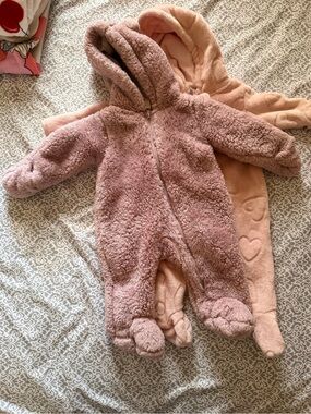 Carter's Plush Hooded Footed One-Piece - Dusty Mauve & Blush